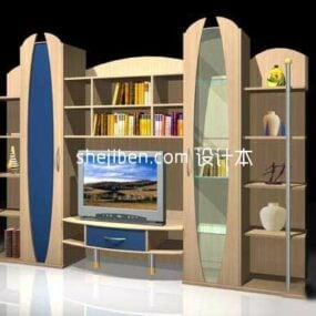 Wood Tv Cabinet Combine With Book Shelf 3d model