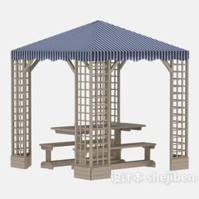 テーブル付きパビリオン建物3Dモデル