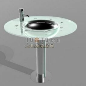Lavabo circulaire de salle de bain avec robinet chromé modèle 3D