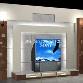Mur de télévision avec décoration d'armoire modèle 3D
