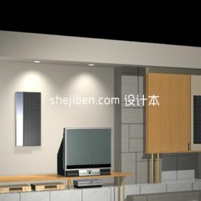 Mueble de televisión con fondo de pared modelo 3d