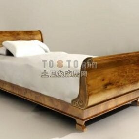 ヨーロッパのシングルベッド木製素材3Dモデル