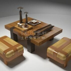 שולחן הקפה עם כלי שולחן דגם תלת מימד
