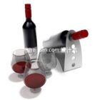 ワインラックとガラス製のハイフットワイングラスの3Dモデル。