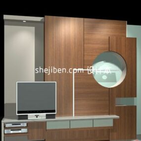 Tv Table Dark Wood Modern Furniture 3d model