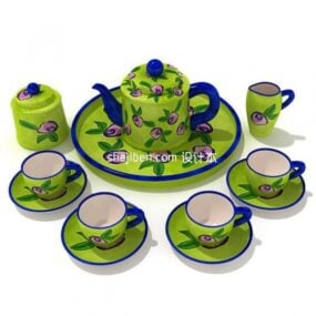 3д модель набора чашек для чайника зеленого цвета