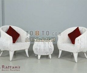 Chair Table Set White Color 3d model