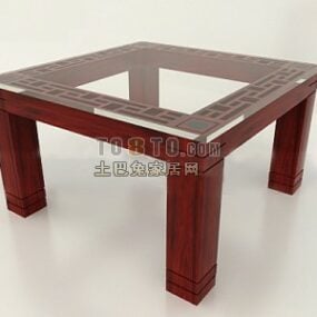 ガラス付き正方形コーヒーテーブル木製フレーム3Dモデル