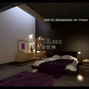 Kamar Tidur Modern Dengan Selimut Tempat Tidur Dan Bantal model 3d