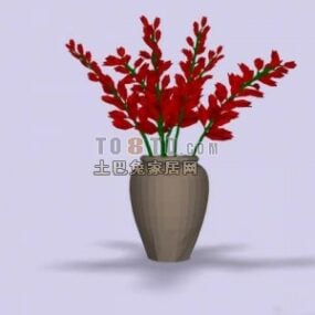 Potted Red Flower Plant 3d-modell