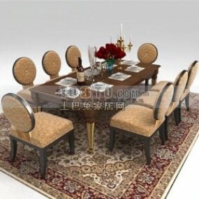 Classical European Dining Table With Utensil 3d model