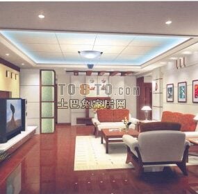 Modernt vardagsrum rött golv marmor 3d-modell