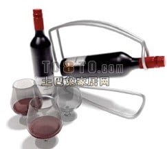 Ράφι κρασιού με γυάλινο κύπελλο τρισδιάστατο μοντέλο