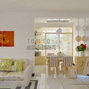 Ruang Tamu Nada Putih Dengan Sofa model 3d