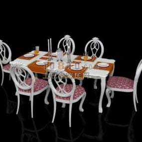 Table With Chairs And Vase Of Flowers On Top 3d model