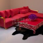 European Red Velvet Sofa And Coffee Table