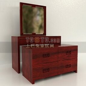 Chinesischer Kommode-Make-up-Tisch, rot lackiert, 3D-Modell