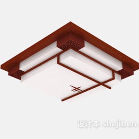 3д модель китайского потолочного светильника с деревянной тарелкой