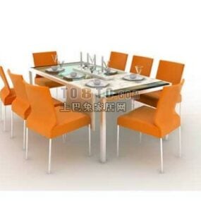 Dining Table With Flower Vase Set Of Food Disc 3d model
