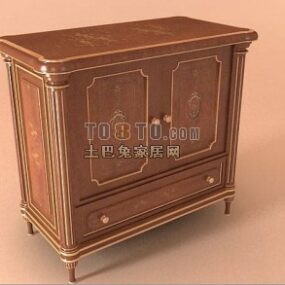 European Antique Bedside Table Red Wood 3d model