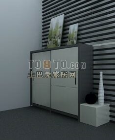 White Entrance Shoe Cabinet With Tableware 3d model