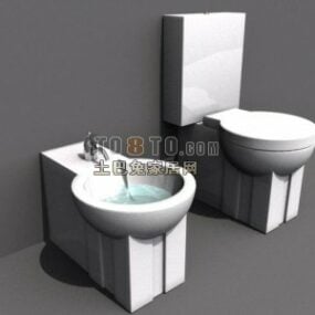 Toalett och bidé Badrumskomponent 3d-modell