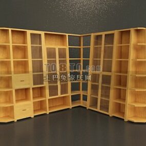3д модель углового книжного шкафа Ясень деревянный