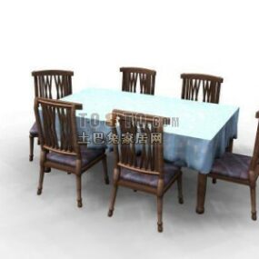 Mesa de jantar estilo chinês, cadeira de jantar modelo 3d
