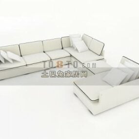Sofa segmentowa z białej skóry Model 3D