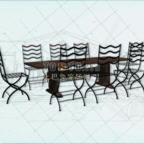 Table And Steel Chair For Conference Room 3d model