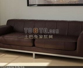 Canapé en cuir marron avec structure en acier modèle 3D