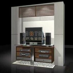 Flat Screen Tv On Wooden Entertainment Cabinet 3d model