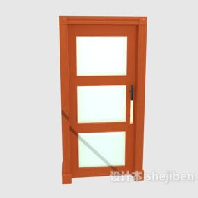 Puerta con marco de madera de tres vidrios modelo 3d