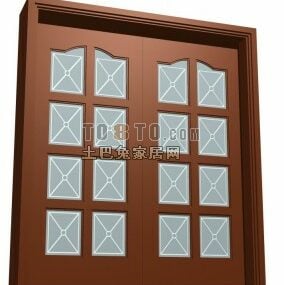 Double Open Door Wooden Frame 3d model