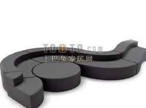 Gebogenes S Boutique-Sofa, schwarze Farbe, 3D-Modell