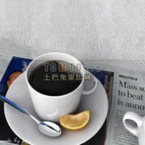 Tasse à café avec cuillère, vaisselle modèle 3D