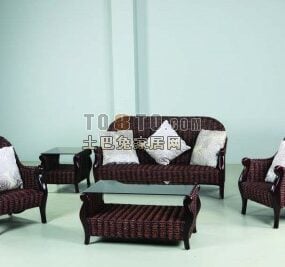 Sofa Tiga Tempat Duduk Dengan Bantal Model 3d Tekstur Vintaj
