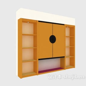 Decorative Wall Tv Cabinet Yellow Wood 3d model