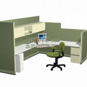 3д модель углового рабочего стола со стулом