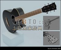 آلة الجيتار الصوتية باللون الأسود نموذج ثلاثي الأبعاد
