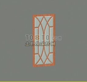 Asian Glass Window With Wooden Frame 3d model