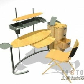 Meja Kerja Dengan Rak Dan Kursi model 3d