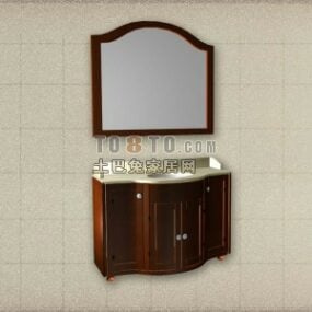 Bathroom Classic Mirror With Wood Cabinet 3d model