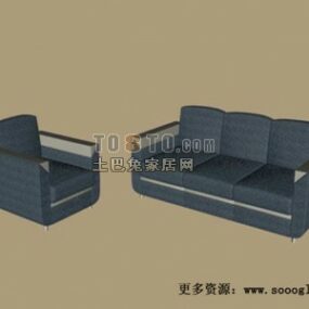 Oturma Odası Deri Kanepe ve Halı Üzerinde Cam Sehpa 3d model