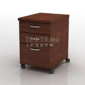 Wood Bedside Table With Wheels 3d model