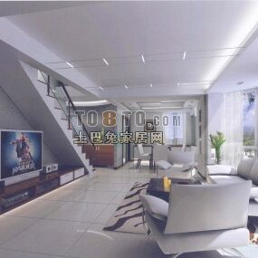 Hvid tone rum interiør med møbler 3d model