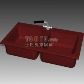 Red Washbasin With Water Tab 3d model