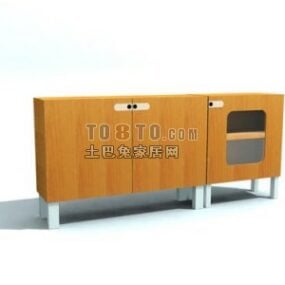 Büroschrank, Eschenholz, Stahlbeine, 3D-Modell