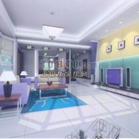 다채로운 벽과 거실 인테리어 3d 모델