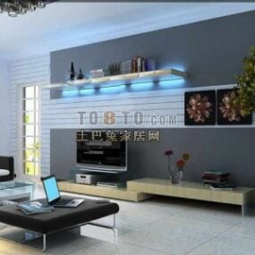 Living Room With Grey Wall Tv Cabinet 3d model